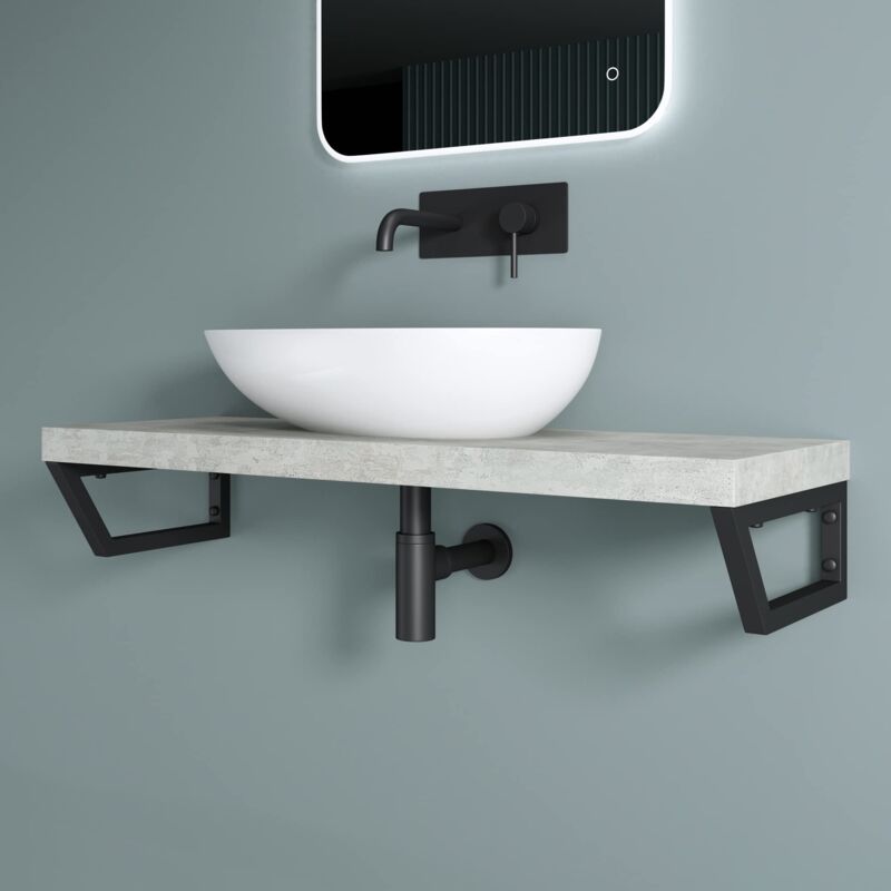 Doporro Équerre de Fixation Plan de Toilette Étagère Tablette Murale Porte-Serviette en Acier Inoxydable 2 Pièces Noir 38x2,5x15cm WH04