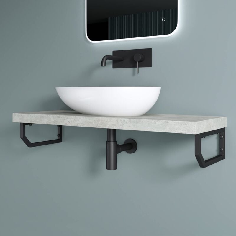 Doporro Équerre de Fixation Plan de Toilette Étagère Tablette Murale Porte-Serviette en Acier Inoxydable 2 Pièces Noir 33x2x15cm WH03