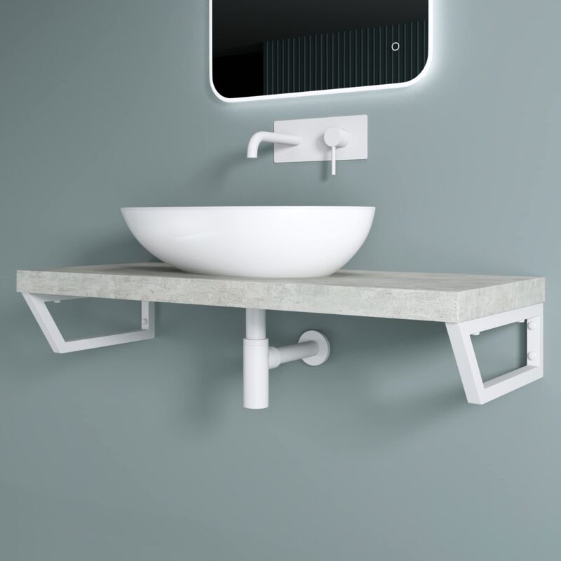 Doporro Équerre de Fixation Plan de Toilette Étagère Tablette Murale Porte-Serviette en Acier Inoxydable 2 Pièces Blanc 43x2,5x15cm WH04