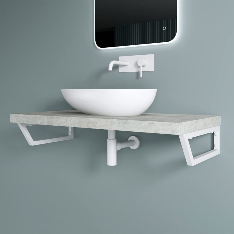 Doporro Équerre de Fixation Plan de Toilette Étagère Tablette Murale Porte-Serviette en Acier Inoxydable 2 Pièces Blanc 48x2,5x15cm WH04