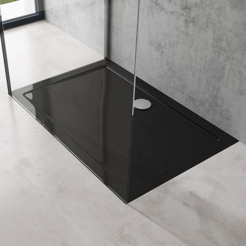 Bac à Douche Antiglisse Receveur de Douche Rectangulaire Noir Acrylique Faro2 80x120x4cm - Doporro