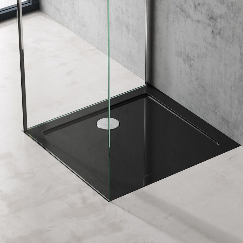 Bac à Douche Antiglisse Receveur de Douche Rectangulaire Noir Acrylique Faro2 75x80x4cm + Bonde AL02 - Doporro