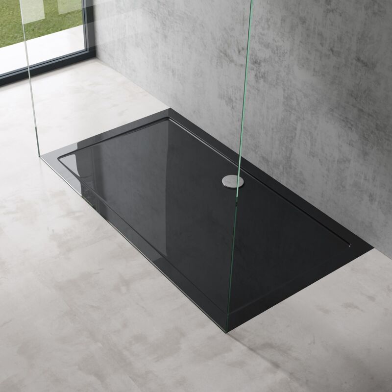 Bac à Douche Antiglisse Receveur de Douche Rectangulaire Noir Acrylique Faro2 90x140x4cm - Doporro