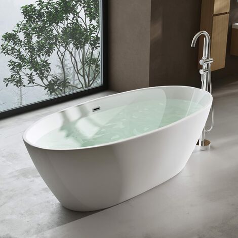 Sogood® Baignoire Îlot Ovale 150cm Blanc Vicenza599 Acrylique avec Bonde 150x79x56cm