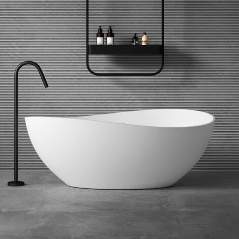 DOPORRO Sogood® Baignoire Îlot Ovale 160cm Blanc Mat Vicenza911 en Résine avec Bonde 160x95x60 cm