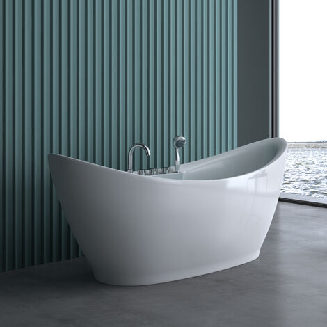 Sogood – Baignoire îlot ovale 180cm – Acrylique blanc – Dimensions 180x80x80cm – Robinetterie incluse – Facile à nettoyer - Vicenza603