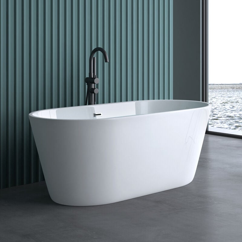 Sogood Baignoire îlot ovale 150cm blanc Vicenza520OA acrylique avec bonde 150x79x59cm - Blanc