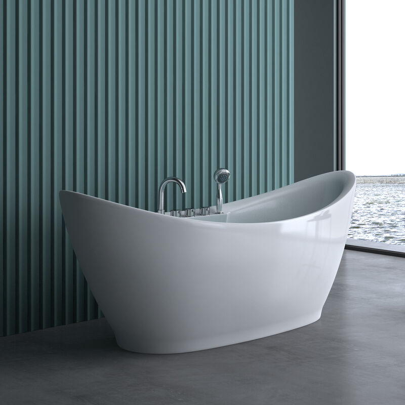 Sogood - Baignoire îlot ovale 180cm blanc Vicenza603 acrylique avec robinetterie 180x80x80 - Blanc