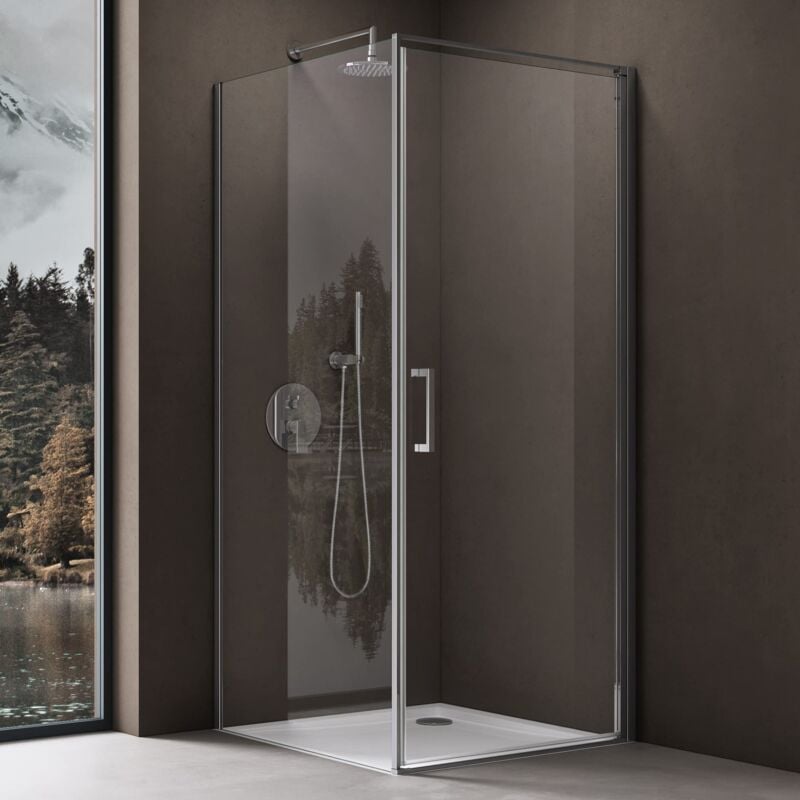 Sogood - doporro Cabine de Douche en Angle 100x90x190 Montage Réversible Paroi de Douche Design Ravenna36-Plus en Verre Transparant de 8mm Traitement