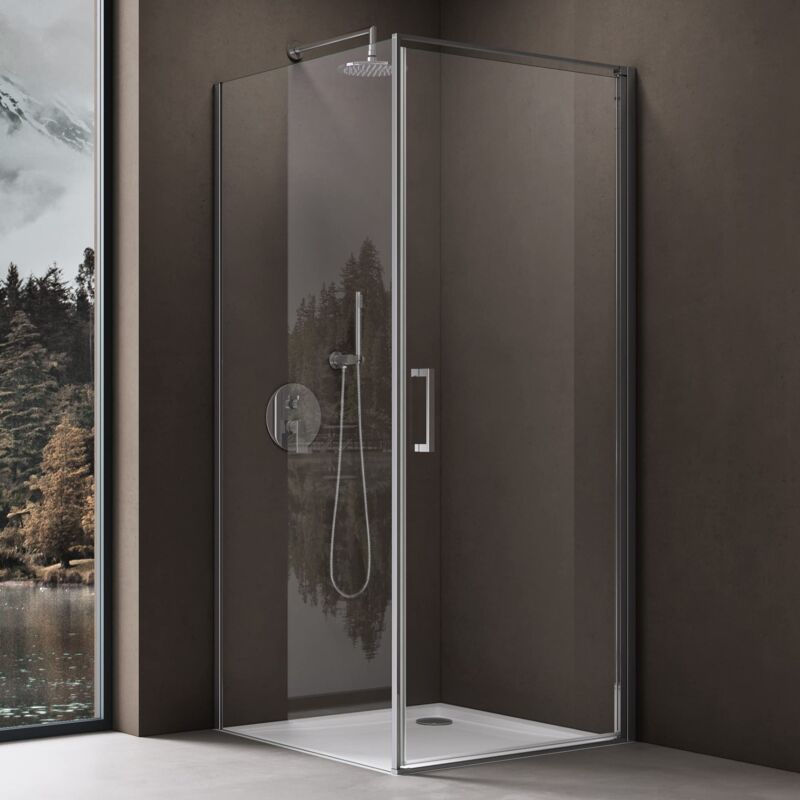 doporro Cabine de Douche 70x90x195cm Montage Réversible Paroi de Douche Design Ravenna36K-Plus en Verre Transparant de 8mm Traitement NANO
