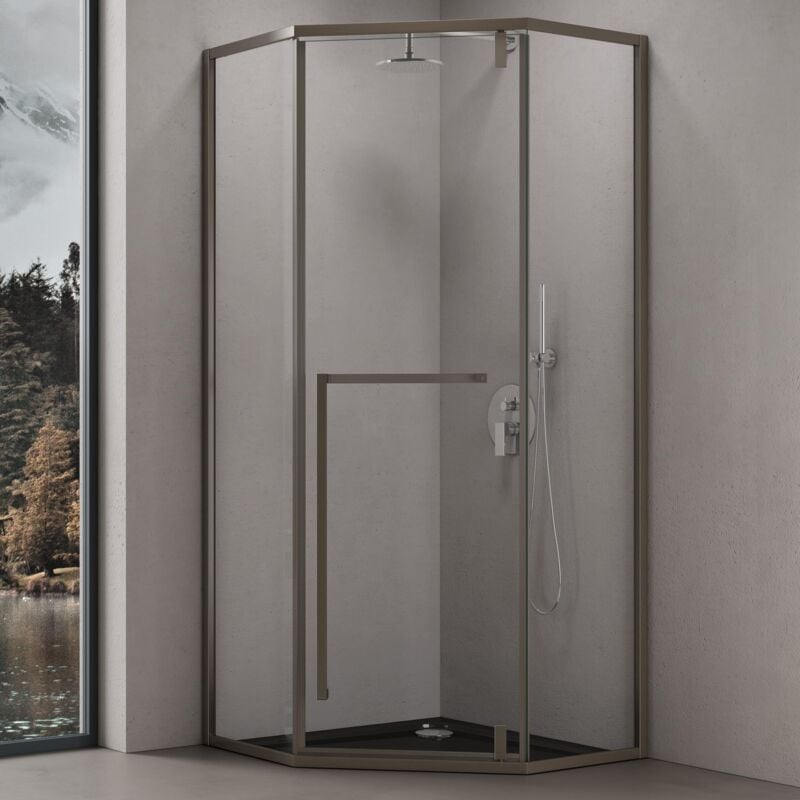 doporro paroi de douche pentagonale cabine de douche en verre transparent ESG Nano anti-calcaire Ravenna68K avec bac à douche 100x100x200cm montage
