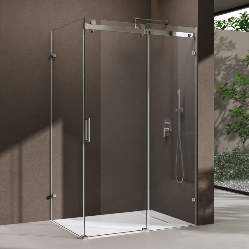 Sogood - doporro Cabine de douche 100x120x195cm montage réversible Paroi de douche an angle Ravenna17-2K en verre transparent avec receveur de douche