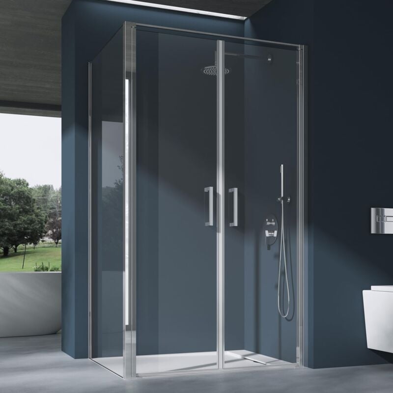 Cabine de Douche Rectangulaire 90x120x195cm Paroi de Douche avec Receveur de Douche Porte Pivotante en Verre Transparent de 8mm Traitement nano