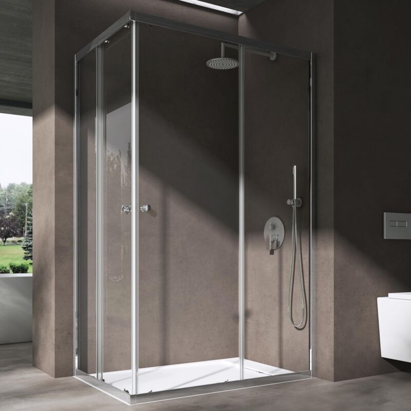 Sogood - doporro Cabine de Douche Transparent en Angle Paroi de Douche avec Portes Coulissantes Ravenna16K-Plus 70x120x190 cm avec Receveur de Douche