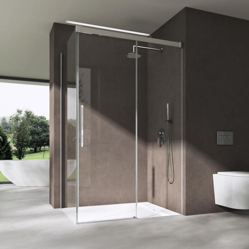 Doporro - Cabine de douche transparent en angle avec amortisseur cabine de douche avec porte coulissante verre de sécurité Revêtement Nano