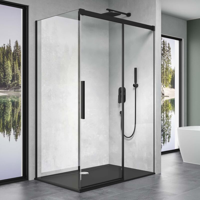 Doporro - Cabine de Douche Transparent Noir Paroi de Douche avec Porte Coulissante et Amortisseur Verre de Sécurité Nano Ravenna12K 100x140x195 cm