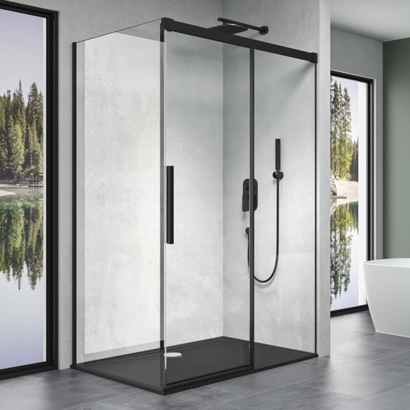 Doporro - Cabine de Douche Transparent Noir Paroi de Douche avec Porte Coulissante et Amortisseur Verre de Sécurité Nano Ravenna12K 90x130x195 cm