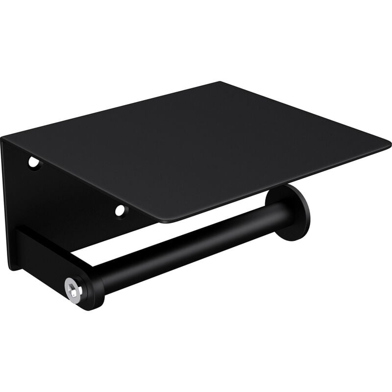 Sogood Dérouleur à papier WC noir mat avec tablette design distributeur de papier toilette en acier inoxydable