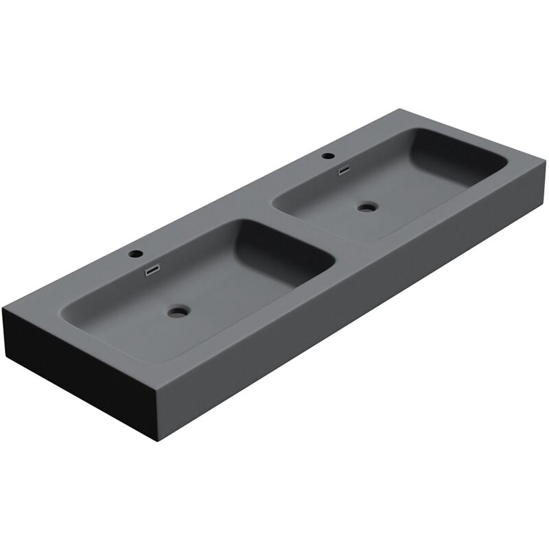 doporro Double Lavabo à Poser Gris Noir Mat 140cm Vasque pour 2 Lave Mains pour Salle de Bains 140x48x13 Colossum830