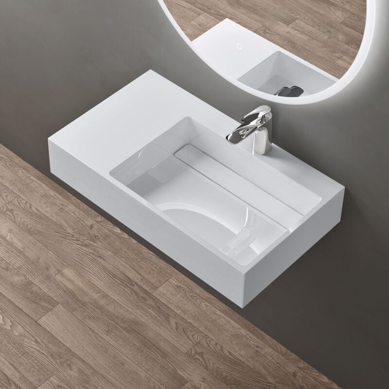 Lavabo Suspendu Blanc 75cm Vasque à Poser avec Bonde Lave Mains Rectangulaire de Qualité pour Salle de Bain 75x43x14cm Colossum12-R - Doporro