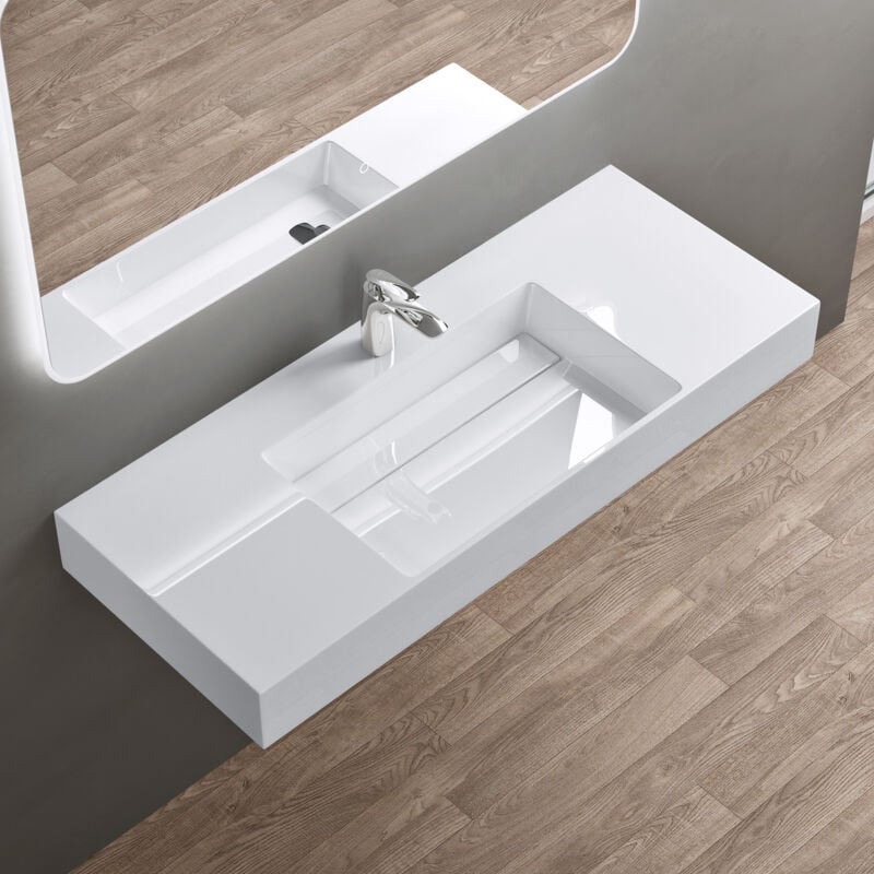 Doporro - Lavabo Suspendu Blanc 120cm Vasque à Poser avec Bonde Lave Mains Rectangulaire de Qualité pour Salle de Bain 120x48x13cm Colossum12