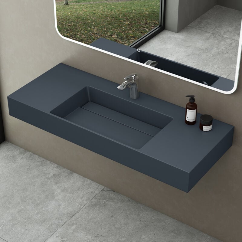 Doporro - Lavabo Suspendu Gris Noir Mat 120cm Vasque à Poser avec Bonde Lave Mains Rectangulaire de Qualité pour Salle de Bain 120x48x13cm Colossum12