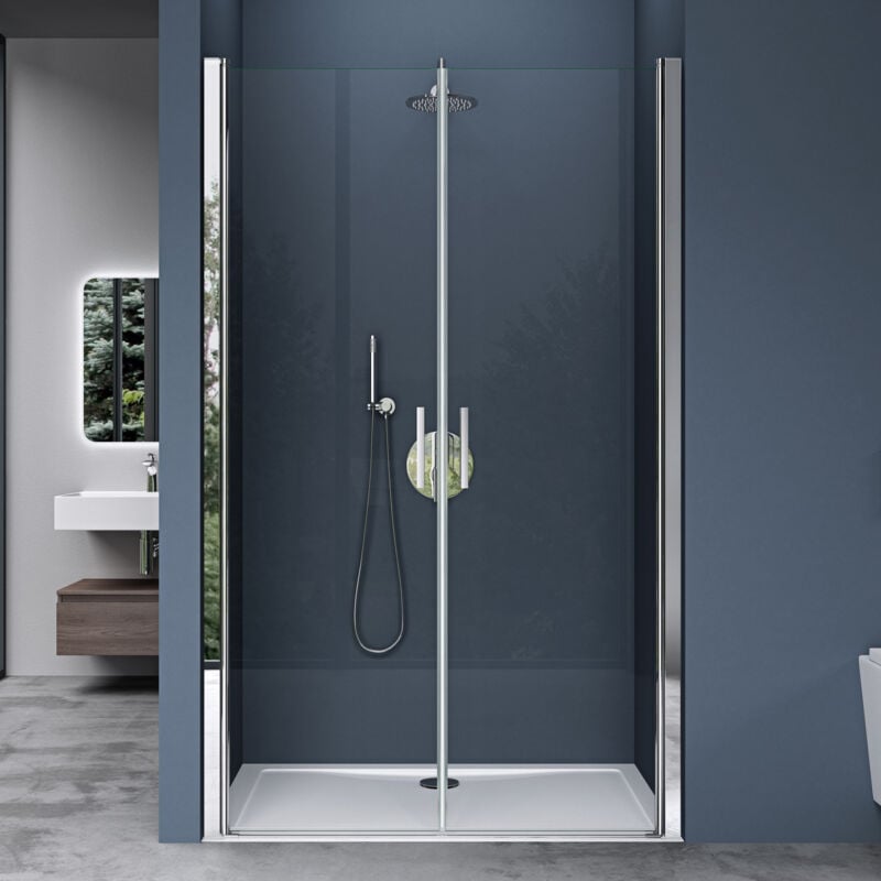 Doporro Double porte de douche transparent 90 à l'italienne autolevante pivotante 90x195cm montage réversible Teramo24 verre esg Nano anti-calcaire