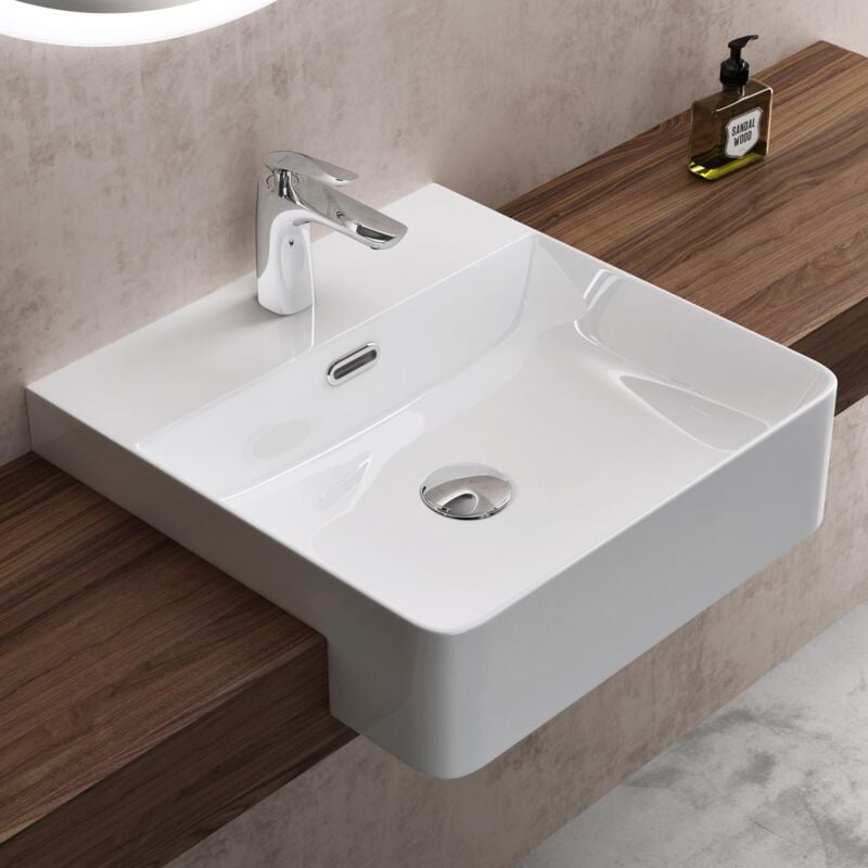 Sogood - doporro Lavabo à Encastrer Blanc Vasque en Céramique Lave Mains Carré de Qualité pour Salle de Bain 42,5x42,5x12,5cm Brüssel702