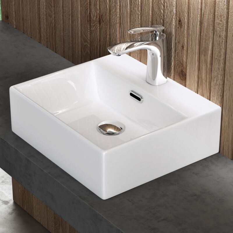Doporro - Lavabo à Poser Blanc Vasque Suspendu en Céramique Lave Mains Rectangulaire de Qualité pour Salle de Bain 41x36x13cm Brüssel206
