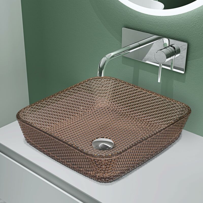 Lavabo à Poser Vasque en Verre Café Lave Mains Carré de Salle de Bains Petit Lave-Mains pour wc 40x40x11 cm Minerva03 - Doporro