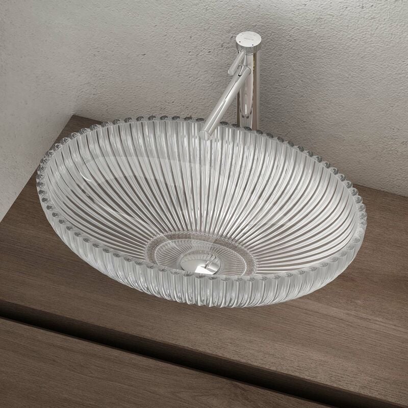 Doporro - Sogood Lavabo à Poser Vasque en Verre Lave Mains Ovale de Salle de Bains Petit Lave-Mains pour wc Transparent 50,5x35x14,5 cm Minerva04
