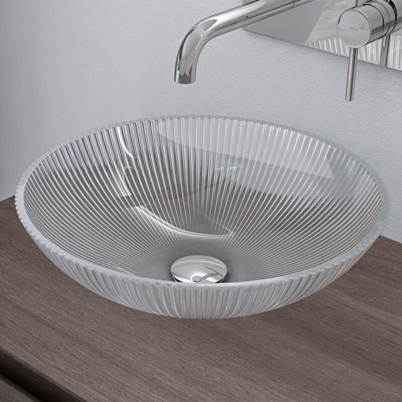 Doporro - Lavabo à Poser Vasque en Verre Transparent Lave Mains Ovale de Salle de Bains Petit Lave-Mains pour wc 40x40x12 cm Minerva06