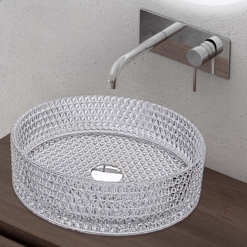 Doporro - Lavabo à Poser Vasque en Verre Transparent Lave Mains Rond de Salle de Bains Petit Lave-Mains pour wc 39x39x12 cm Minerva07