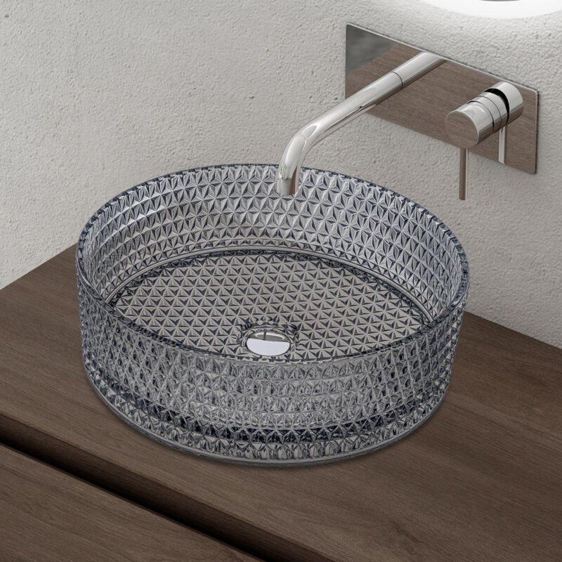 Lavabo à Poser Vasque en Verre Gris Lave Mains Rond de Salle de Bains Petit Lave-Mains pour wc 39x39x12 cm Minerva07 - Doporro