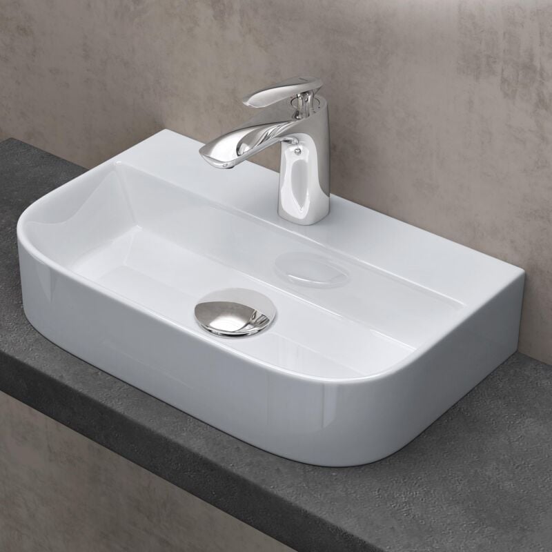 Doporro - Lavabo à Poser Vasque Suspendu en Céramique Lave Mains Rectangulaire pour Salle de Bain 38x23,5x8cm Brüssel003 Blanc