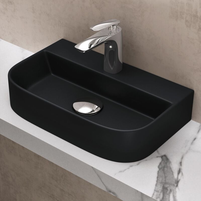 Doporro - Lavabo à Poser Vasque Suspendu en Céramique Lave Mains Rectangulaire pour Salle de Bain 38x23,5x8cm Brüssel003 Noir Mat
