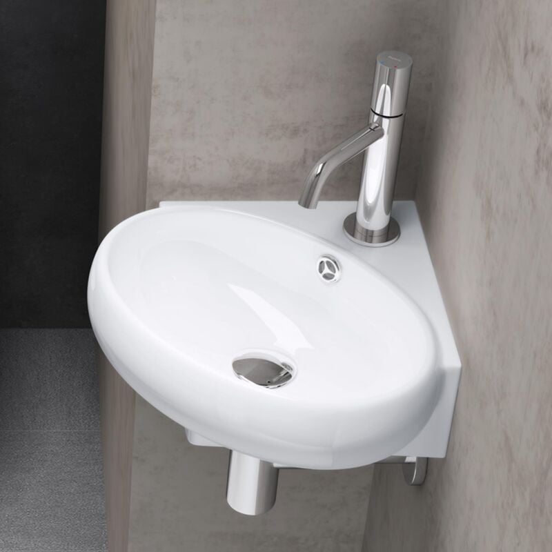 Doporro - Lavabo à Suspendre Vasque à Poser en Céramique Petit Lavabo Blanc pour Toilettes Invités 395x385x145mm Brüssel002