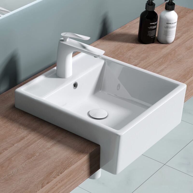 Sogood Lavabo à Encastrer Blanc Vasque en Céramique Lave Mains Carrée de Qualité pour Salle de Bain 41x41x15cm Meissen202-410