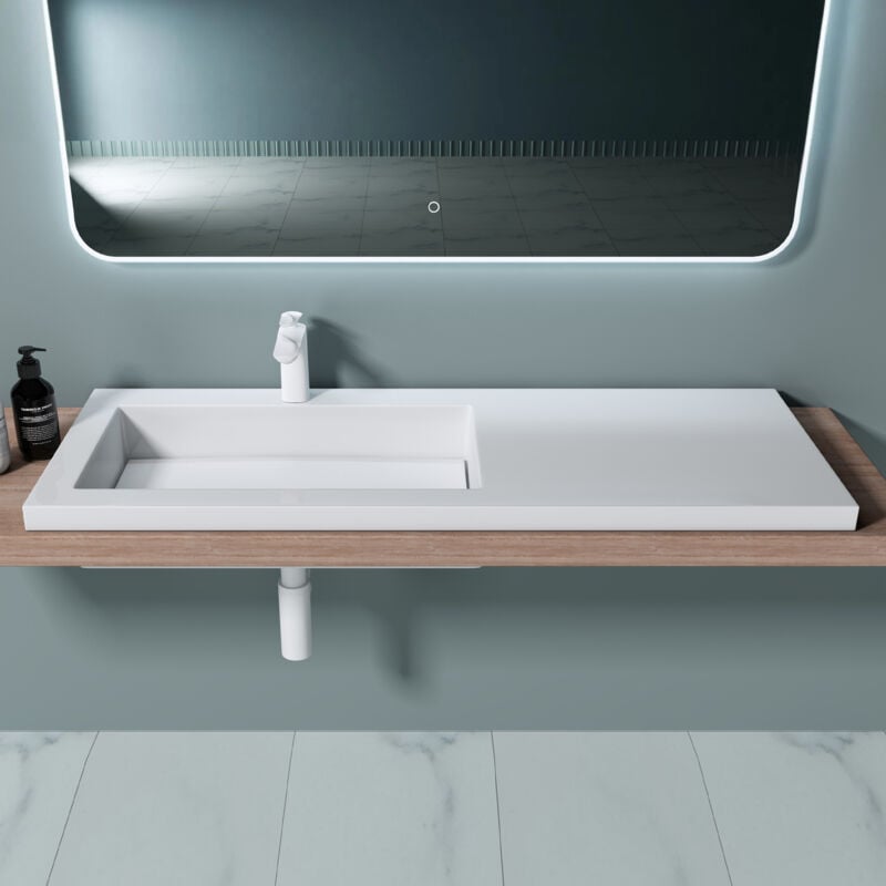 Doporro - Lavabo à Encastrer Blanc Vasque en Fonte Minérale Lave Mains Rectangulaire de Qualité pour Salle de Bain 120x46x14cm Colossum820