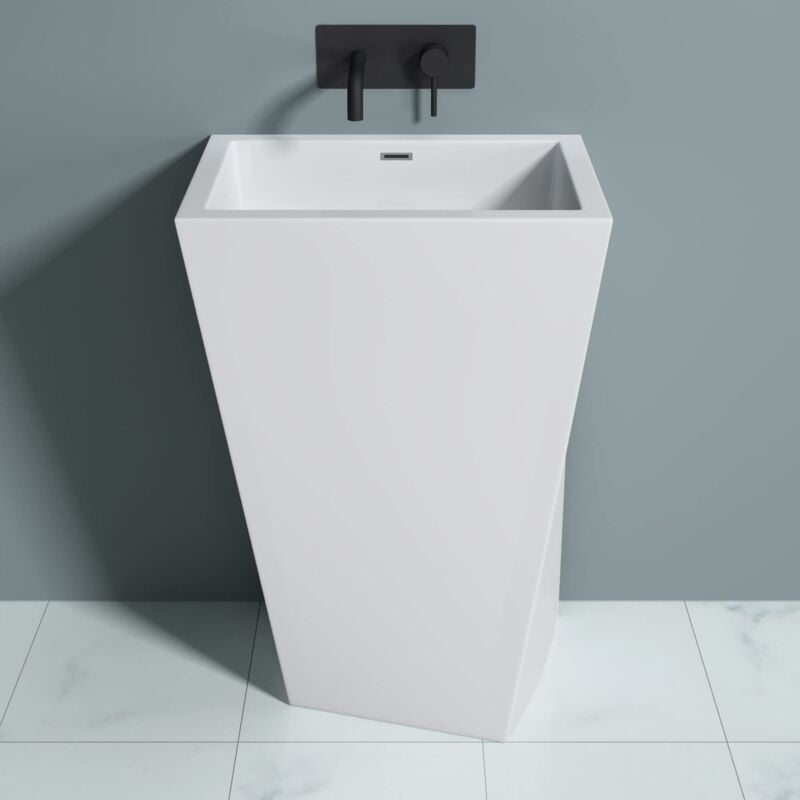 Lavabo Colonne sur Pied Blanc Vasque en Fonte Minérale Solid Surface Lave Mains Rectangulaire pour Salle de Bain 60x42x90cm Colossum38 - Doporro