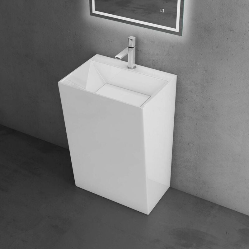 Lavabo Colonne sur Pied Blanc Vasque en Fonte Minérale Solid Surface Lave Mains Rectangulaire pour Salle de Bain 60x45x90cm Colossum40 - Doporro