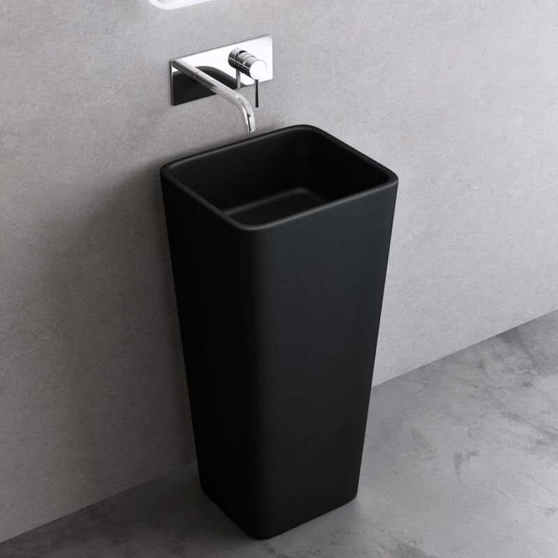 Lavabo Colonne sur Pied Noir Vasque Lave Mains Rectangulaire Fonte Minérale Solid Surface 40x35x80cm Colossum31 - Doporro