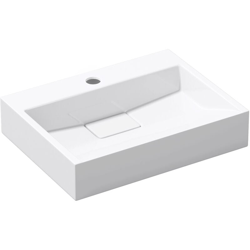 Lavabo Suspendu avec Bonde Vasque à Poser Rectangulaire Colossum19 Blanc 60cm x 38cm x 11cm - Blanc - Sogood