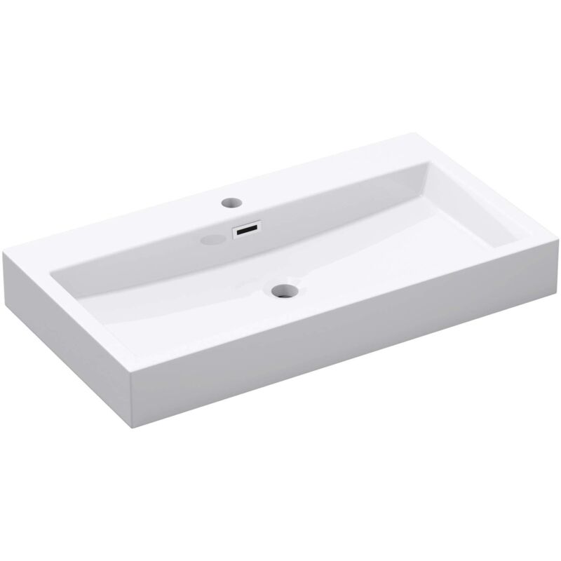 Vasque à Poser 76,5cm Lavabo Suspendu Blanc Colossum06 Fonte Minérale Solid Surface 76,5x42x10cm - Doporro