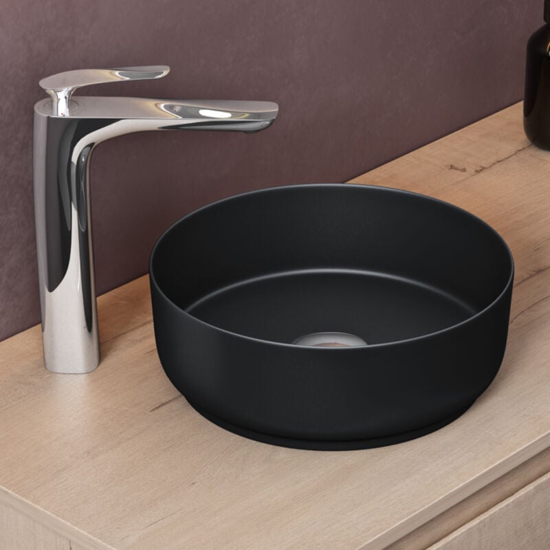 Doporro - Sogood Lavabo Vasque à Poser Noir Mat 31x31x11 cm Lave Mains Rond en Céramique Revêtement nano Easy Clean Bruxelles203
