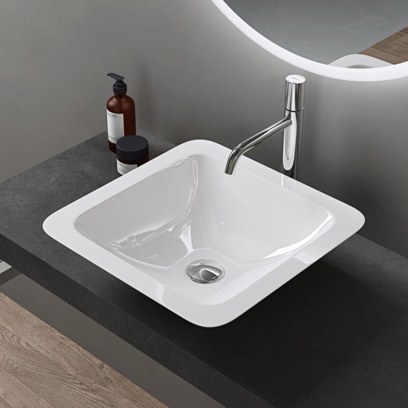 doporro Lavabo vasque à poser carrée blanc 43cm lave main Colossum803 42,7x42,7x12cm