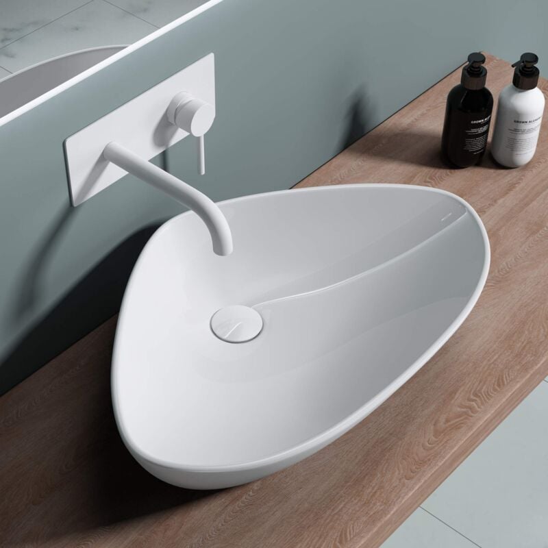 Doporro - Lavabo vasque à poser blanc 59cm lave main Bruxelles215 59x39x13cm