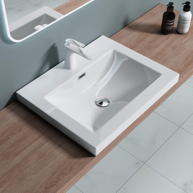 Sogood - doporro Lavabo vasque blanc 60cm à encastrer Colossum01 fonte minérale solid surface 60x48x13cm