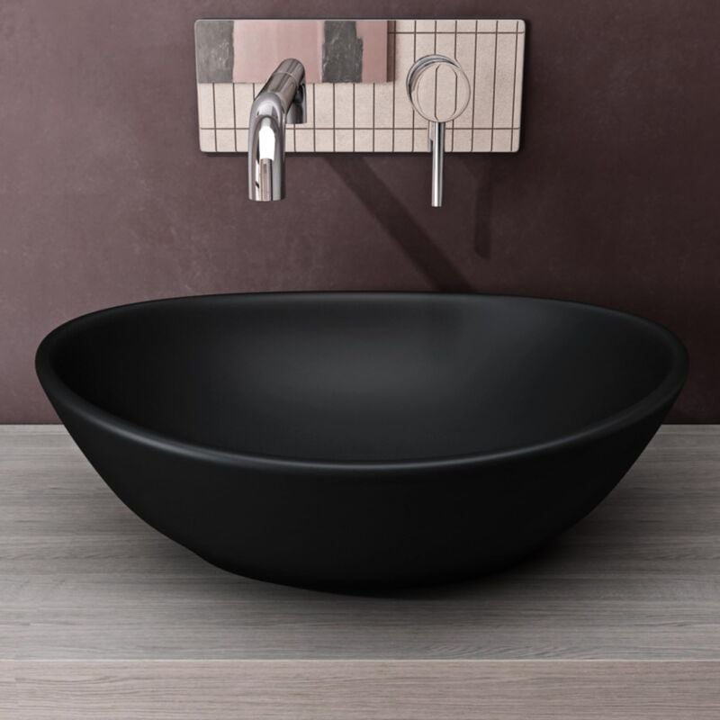 Doporro - Lavabo vasque à poser gris noir mat 42cm lave main en céramique Bruxelles205 42x34x14,5cm