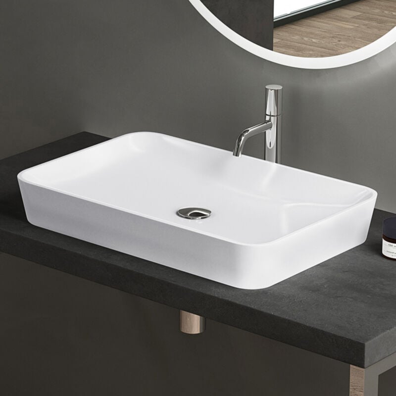 Lavabo vasque à poser blanc 60cm Colossum815 en fonte minérale solid surface 60x40x9cm - Doporro